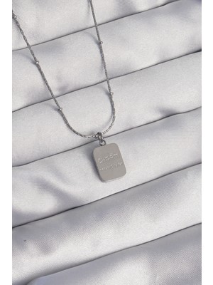 Uravas Store 316L Çelik Gümüş Renk Kare Charm Model Kolye