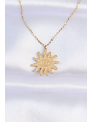Uravas Store 316L Çelik Zincir Gold Renk Göz Güneşi Tasarımlı Kolye