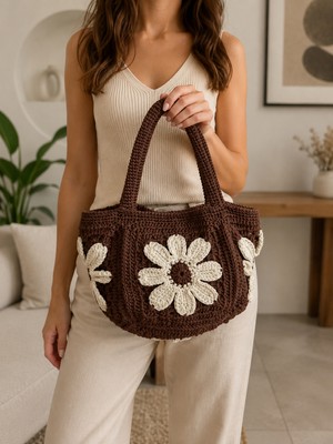 3K Collection Handmade Makrome Papatya El Çantası