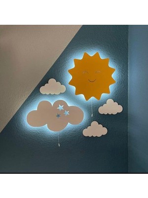 OEM Güneş Bulut Gece Lambası Çocuk Odası Bebek Odası Dekoratif LED Aydınlatma Set, , Beyaz