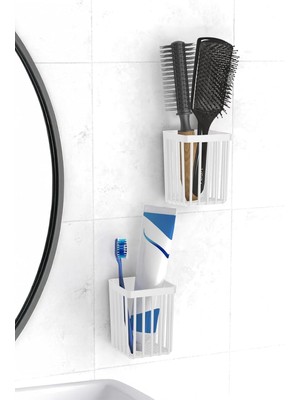OEM 2'li Set Yapışkanlı Diş Fırçalık, Saç Fırçası Tarak Düzenleyici, Banyo Düzenleyici Banyo Rafı Beyaz