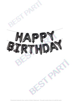 OEM Happy Bırthday Siyah Renk Folyo Balon Seti