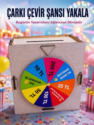 Fantastik Store Çocuklar Için Eğlenceli Tasarruf Oyunu Şans Çarklı Ahşap Kumbara Para Biriktirme Kutusu