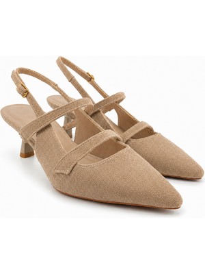 Rexba Vizon Süet Slingback Kadın Topuklu Ayakkabı Sivri Burun Kitten Heel Kısa Topuk Ofis Günlük Davet Şık Ayakkabı