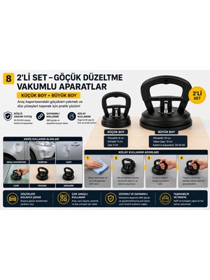 Deyhome 2'li Set Vakumlu Göçük Düzeltme Aparatı – Küçük Boy + Büyük Boy Kaporta Çektirme Vantuzu | Cam Taşıma ve Boyasız Göçük Düzeltici