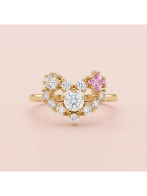 Fashion Pembe Taşlı Zirkon Kalp Tasarımlı Kadın Yüzük