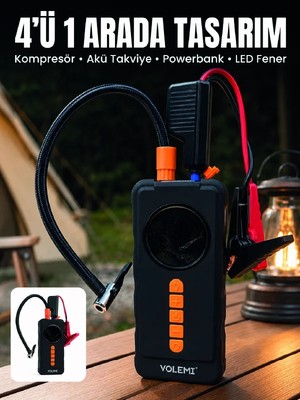 Palmira Demir 4'ü 1 Arada Akü Takviye Cihazı Dijital Lastik Şişirme Kompresörü 10000MAH Powerbank ve LED Fener