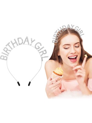 Uravas Store Kristal Taşlı Gümüş Birthday Girl Yazılı Doğum Günü Parti Tacı 19X11 cm