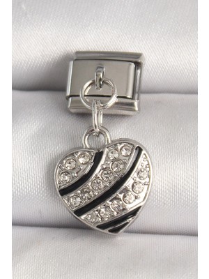 Aslanoğlu Store Mey Ithalat® 316L Çelik Gümüş Renk Zirkon Taşlı Kalp Model Nomination Charm