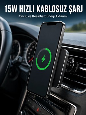 Fantastik Store Manyetik Kablosuz Araç Şarj Cihazı 15W Magsafe Araç Içi Telefon Tutucu