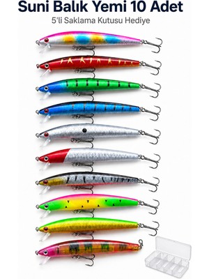 ByKurt Suni Balık Yemi Maket Yem 10 cm 9 gr 3D Gözlü Saklama Kutulu Hediyeli 10’lu Set