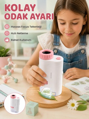 Fantastik Store LED Aydınlatmalı Taşınabilir Mikroskop 80X-200X Ayarlanabilir Büyütme Özellikli