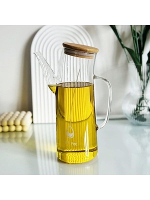 EstoreBox Deconox Bambu Kapklı Borosilikat Cam Yağlık & Sirkelik – 1 Litre | Isıya Dayanıklı & Sızdırmaz Tasa