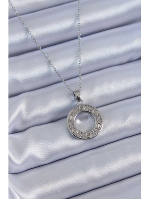 Aslanoğlu Store Mey Ithalat® 316L Çelik Gümüş Renk Zirkon Taşlı Model Kadın Kolye