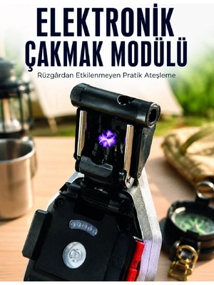 Palmira Demir Şarjlı Çalışan El Feneri Elektronik Çakmak Emniyet Kemeri Kesici ve Tornavida Uçlu