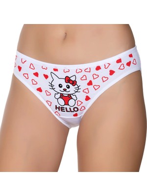 Gümüş 6013 12'li Kadın Ribana Ince Bel Kırmızı Hello Baskılı Bikini