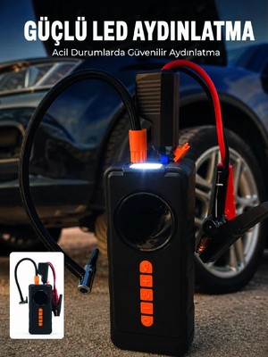 Fantastik Store 10000MAH Şarjlı Araç Kompresörü Akü Takviye Cihazı Powerbank Özellikli Dijital Lastik Şişirme Pompası