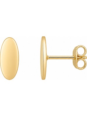 Koçak 14 Ayar Minimalist Tasarım Oval Altın Küpe