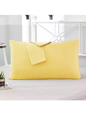 OEM Sarı Renkli Pamuklu Kumaştan Kapaklı Yastık Kılıfı (2 Adet) 50 x 70 cm Sarı Tek Ebat 50 x 70