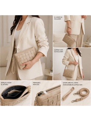 SS Trend Store Kadın Örgü Desenli Portföy Clutch Çanta | Ayarlanabilir Çapraz Askılı El ve Omuz Çantası