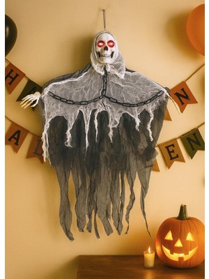 OEM Cadılar Bayramı Işıklı Kuru Kafa Hayalet Asılabilir Halloween Parti Dekoru 90 cm