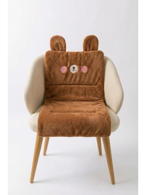 Ayıcık Emojili Peluş Sandalye ve Koltuk Minderi – 65X42 Cm, Lastikli Sırt Destekli Minder, Yumuşak Peluş Kumaş, Arkası Lastikli Tasarım, Ev ve Ofis Sandalyeleri Için Oturma Minderi (Kahve)