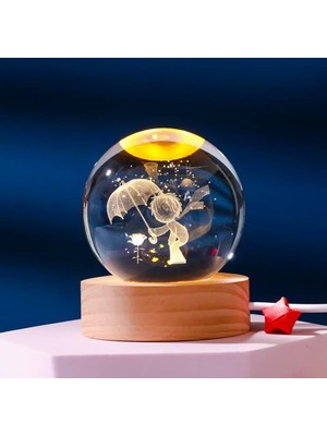 OEM Mr 3D Kristal Cam Küre, Ahşap Soketli Gece Lambası,led, Sevgiliye Hediye, Noel, Öğretmenler Günü, Özel Tasarım Harika Bir Hediye (Küçük Prens A)