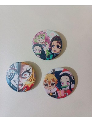 OEM Demon Slayer Anime Buton Rozet 3 Adet 37MM