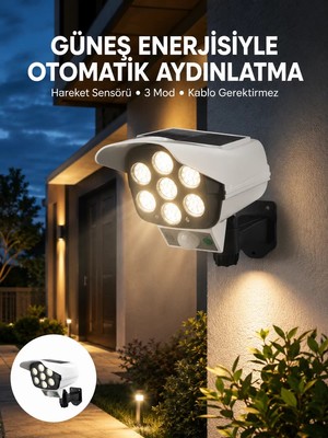 Aslanoğlu Store Uzaktan Kumandalı Güneş Enerjili LED Güvenlik Lambası Kamera Tipi Hareket Sensörlü Yeni Nesil