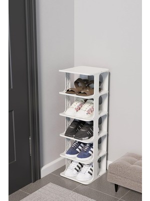 OEM Modern 5 Katlı Ayakkabılık, Portatif Ayakkabı Rafı, Kolay Kurulum, 76X24.5X27.5 Cm, 6 Raf ve Destek Parçaları ile (Beyaz)