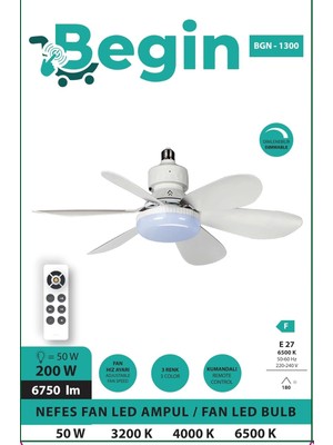 OEM 50W 6 Kanatlı LED Işıklı Tavan Vantilatör Uzaktan Kumandalı