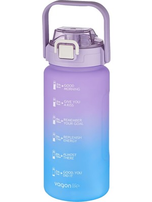 OEM 1500ML -Yenilenen Renkler- Pipetli/pipetsiz Kullanım Çift Renk Softtouch Motivasyon Matarası Çıkartma Hediyeli