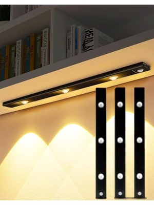 OEM 40CM Harekete Duyarlı LED Insan Vücudu Sensörlü USB Sarj Taşınabilir Kablosuz Mutfak Elbise Dolabı Merdiven LED Cabinet Gece Lambası(3 Adet 40CM)