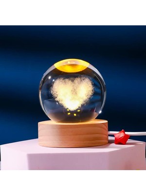 OEM Mr 3D Kristal Cam Küre, Ahşap Soketli Gece Lambası,led, Sevgiliye Hediye, Noel, Öğretmenler Günü, Özel Tasarım Harika Bir Hediye (Kalp)