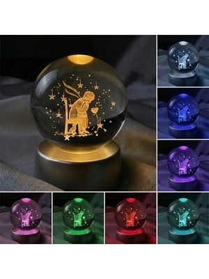 OEM Küçük Prens Oturan Kristal Cam Küre Renk Değiştiren LED Işıklı Gece Lambası Dekoratif Hediyelik