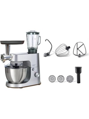 OEM Homebake Pro Mutfak Şefi KHH01.220SI - Kıyma Aparatlı, Thermoresist Blender, Hamur Yoğurma Makinesi, Stand Mikser, 1400 Watt, 5 Litre Paslanmaz Çelik Geniş Hazne, Sıçrama Önleyici Kapak