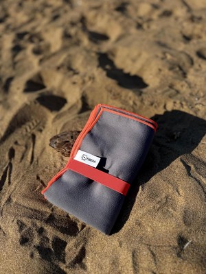 OEM Çift Taraflı Mikrofiber Havlu, Antrasit Gri, 80X130 Cm, Kum Tutmaz, Hızlı Kuruyan, Plaj Spor Seyahat (Turuncu Overloklu)
