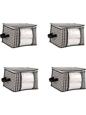 OEM Orta Boy Lüks Pencereli Kazak-Pike-Battaniye Hurcu Dolap Düzenleyici Hurç 40 x 30 x 30 cm - 4 Adet (Siyah)