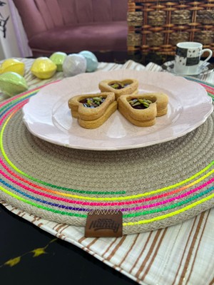 Birsence Decohandy 39CM Neon Renkli Şeritli Jüt Örme Supla Amerikan Servis
