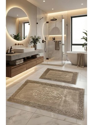 OEM Pamukkent Süper Emici 2'LI%100 Pamuk Ultra Lüks Banyo Paspası Seti 60X100 cm ve 50X60 cm (Koyu Kahverengi)
