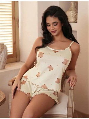 Aesco Arias Closet Ayıcık Desenli Askılı Şortlu Pijama Takımı