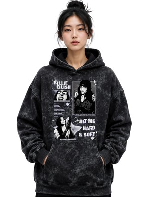 Sevbano Billie Eilish Şarkıcı Baskılı Unisex Oversize Yıkamalı Premium Hoodie Sweatshirt