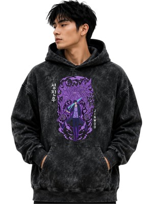 Sevbano Sung Jin Woo Arise Anime Baskılı Unisex Oversize Yıkamalı Premium Hoodie Sweatshirt
