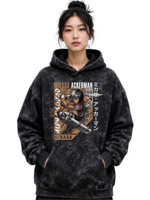 Sevbano Mikasa Ackerman Attack On Titan Anime Baskılı Unisex Oversize Yıkamalı Premium Hoodie Sweatshirt