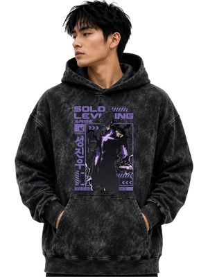 Sevbano Solo Leveling Arise Anime Baskılı Unisex Oversize Yıkamalı Premium Hoodie Sweatshirt