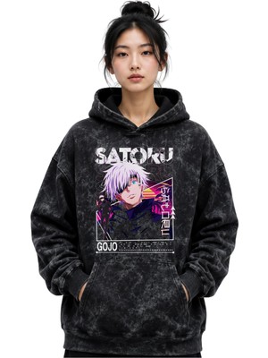 Sevbano Gojo Satoru Jujutsu Kaisen Anime Baskılı Unisex Oversize Yıkamalı Premium Hoodie Sweatshirt