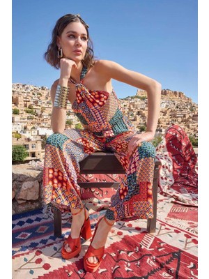 Aesco Arias Closet Etnik Desenli Saten Tulum