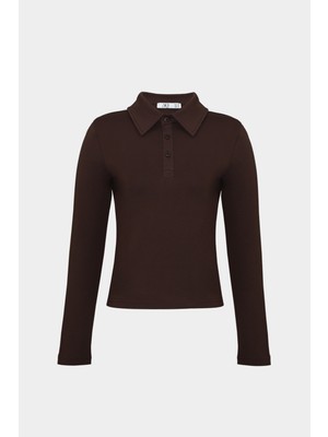Açelya Okcu Premium Polo Yaka Vatka Detaylı Pamuklu Fit Tişört