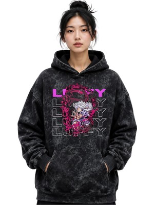 Sevbano Monkey D. Luffy One Piece Anime Baskılı Unisex Oversize Yıkamalı Premium Hoodie Sweatshirt