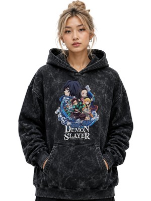 Sevbano Demon Slayer Anime Baskılı Unisex Oversize Yıkamalı Premium Hoodie Sweatshirt